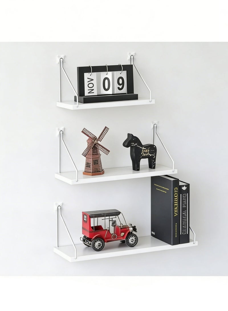 Arabest Floating Shelves Floating Shelf for Wall Floating Book Shelf Wall Mounted Organizer for Kitchen Living Room Bedroom Office Storage Shelves Display Racks Home Decor Set of 3, White - Image 4